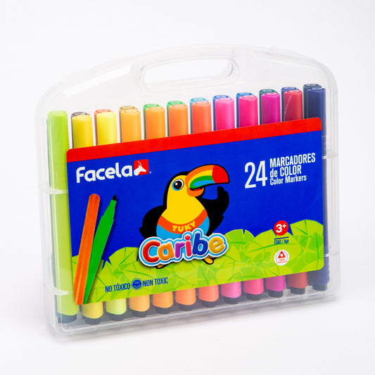 MARCADORES EN ESTUCHE FACELA ESTUCHE PLASTICO 24 COLORES