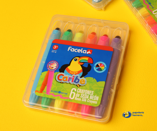 CRAYONES DE SEDA NEON 6 ESTUCHE PLASTICO FACELA