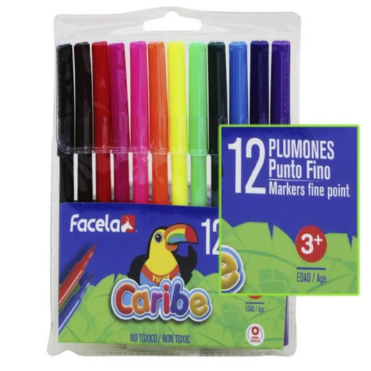 MARCADORES EN ESTUCHE FACELA DELGADO 12 COLORES