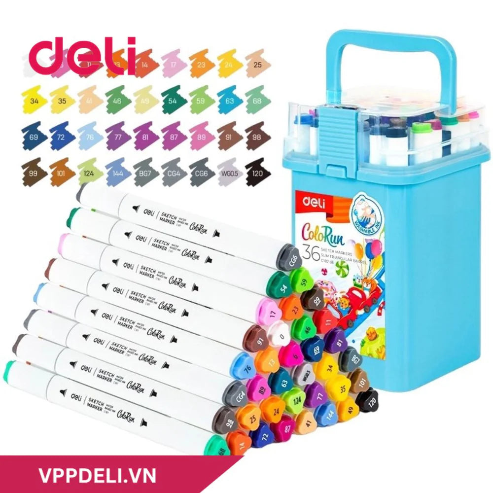 Marcadores lavables Deli Color Run - Juego de 12/24/36/48 Colores