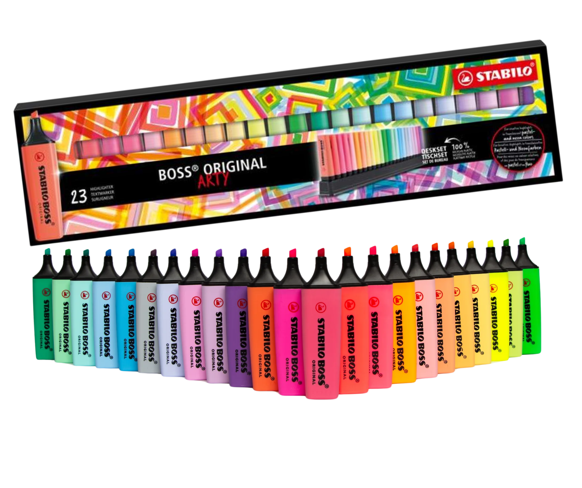 Stabilo estuche de marcadores resaltadores Boss de 23 colores neon y pastel