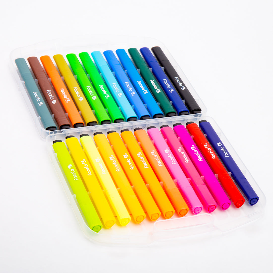 MARCADORES EN ESTUCHE FACELA ESTUCHE PLASTICO 24 COLORES