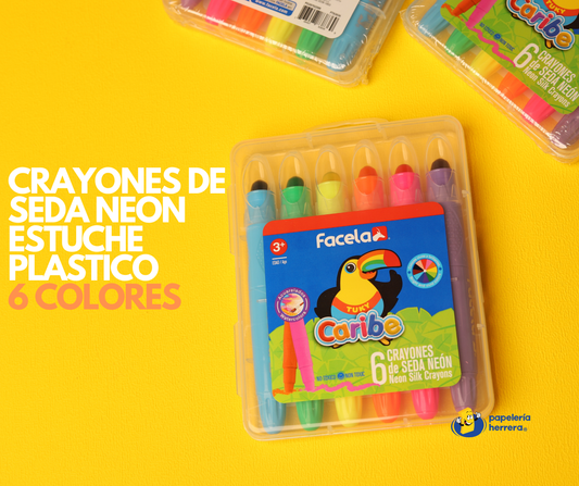 CRAYONES DE SEDA NEON 6 ESTUCHE PLASTICO FACELA