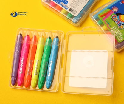 CRAYONES DE SEDA NEON 6 ESTUCHE PLASTICO FACELA