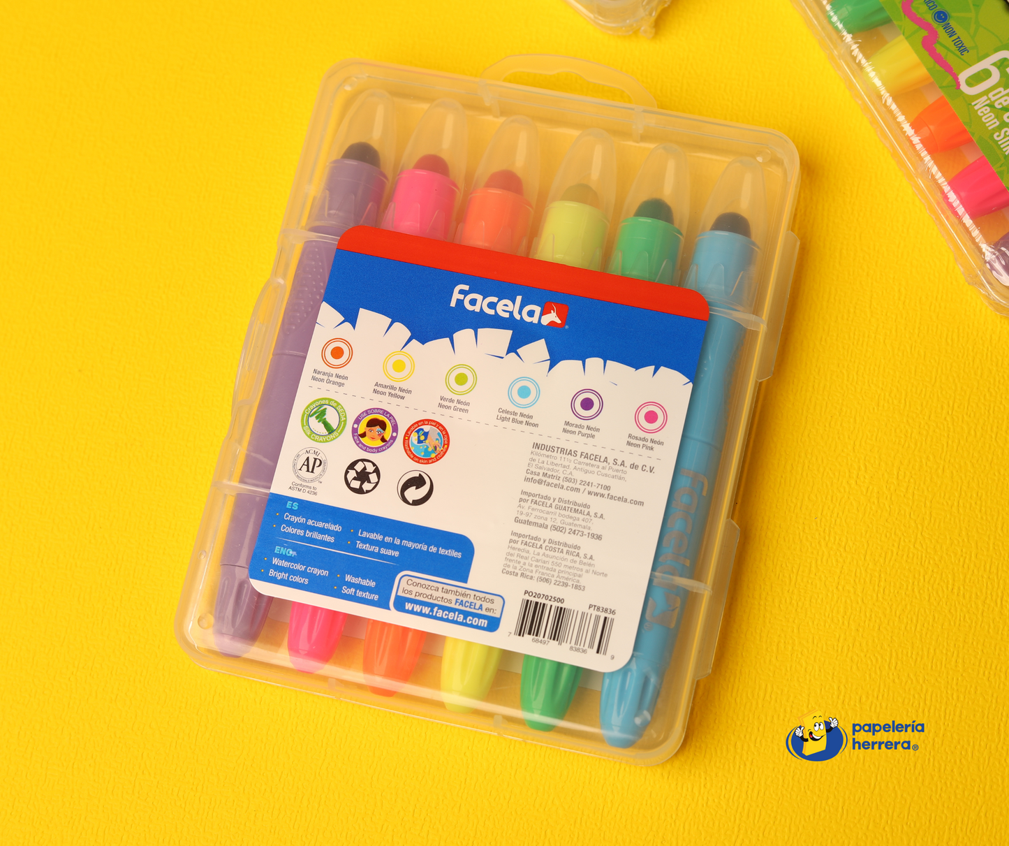 CRAYONES DE SEDA NEON 6 ESTUCHE PLASTICO FACELA
