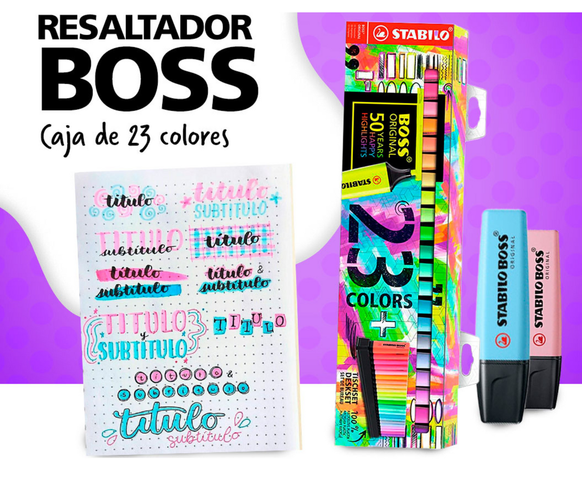 Stabilo estuche de marcadores resaltadores Boss de 23 colores neon y pastel