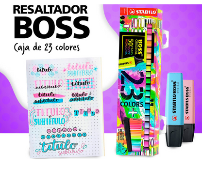 Stabilo estuche de marcadores resaltadores Boss de 23 colores neon y pastel