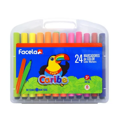MARCADORES EN ESTUCHE FACELA ESTUCHE PLASTICO 24 COLORES