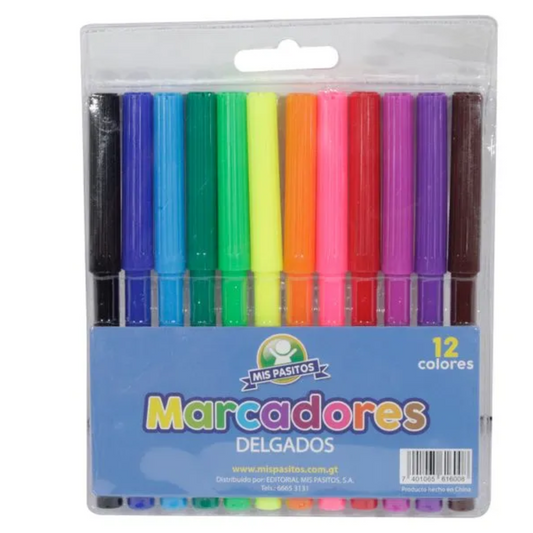 MARCADORES EN ESTUCHE MIS PASITOS 12 COLORES DELGADO