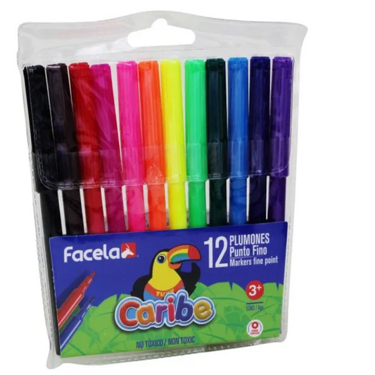 MARCADORES EN ESTUCHE FACELA DELGADO 12 COLORES