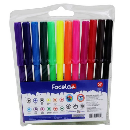 MARCADORES EN ESTUCHE FACELA DELGADO 12 COLORES
