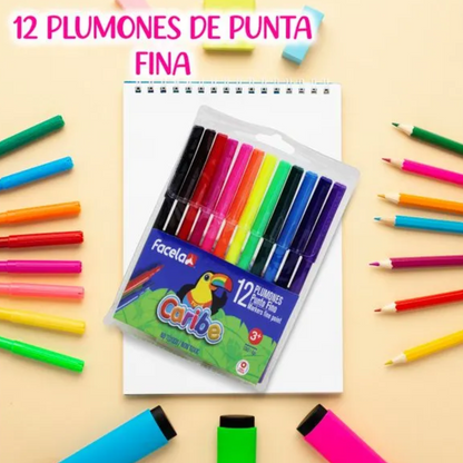 MARCADORES EN ESTUCHE FACELA DELGADO 12 COLORES