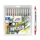 MARCADORES EN ESTUCHE FAST 12 COLORES SKETCH DOBLE PUNTA