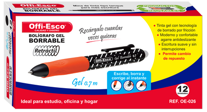 BOLIGRAFO OE-026 RT BORRABLE UNID ROJO