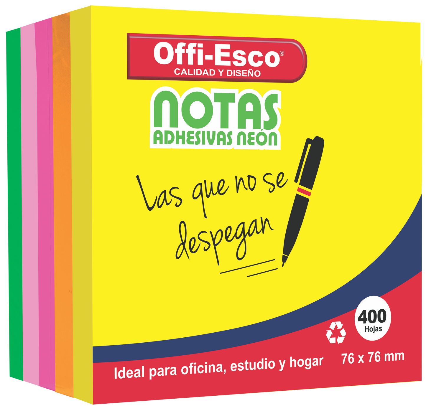 Notas adhesivas 76×76 mm Colores neón PQ x 400 hojas surtida OE-376