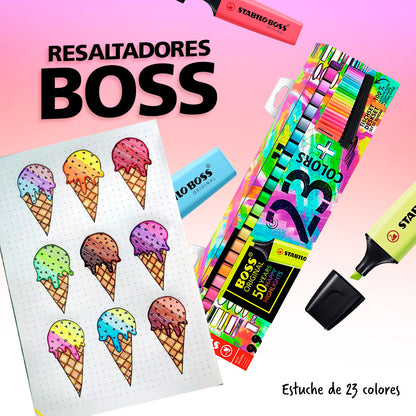 Stabilo estuche de marcadores resaltadores Boss de 23 colores neon y pastel
