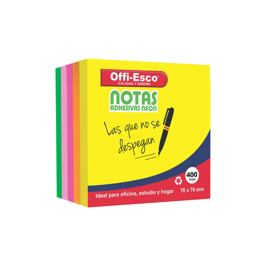 Notas adhesivas 76×76 mm Colores neón PQ x 400 hojas surtida OE-376