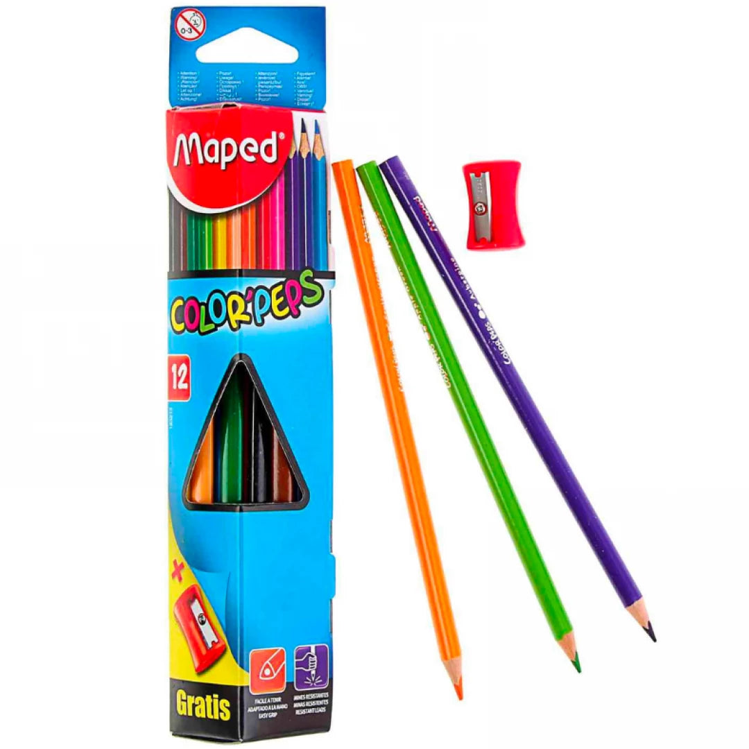 CRAYON MAPED COLOR PEPS TRIANGULAR LARGO 12 COL (caja 12 colores)