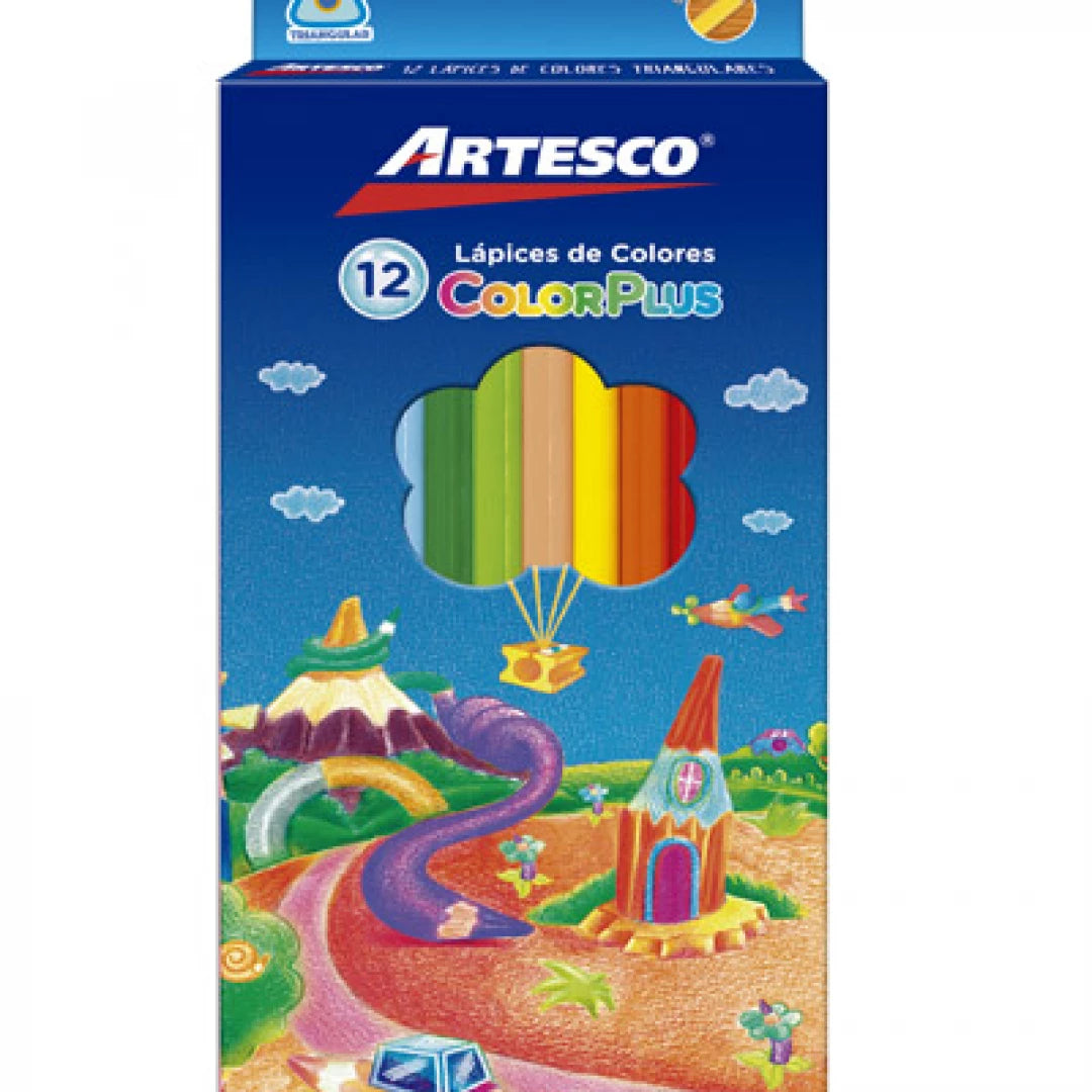 CRAYON ARTESCO COLOR PLUS LARGO 12 COLORES – Papeleria Herrera